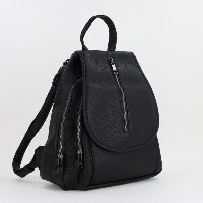 Rucsac cu Buzunar cu Fermoar - Rucsac femei piele ecologica cu buzunare laterale Negru MariaC BS431MC2307222