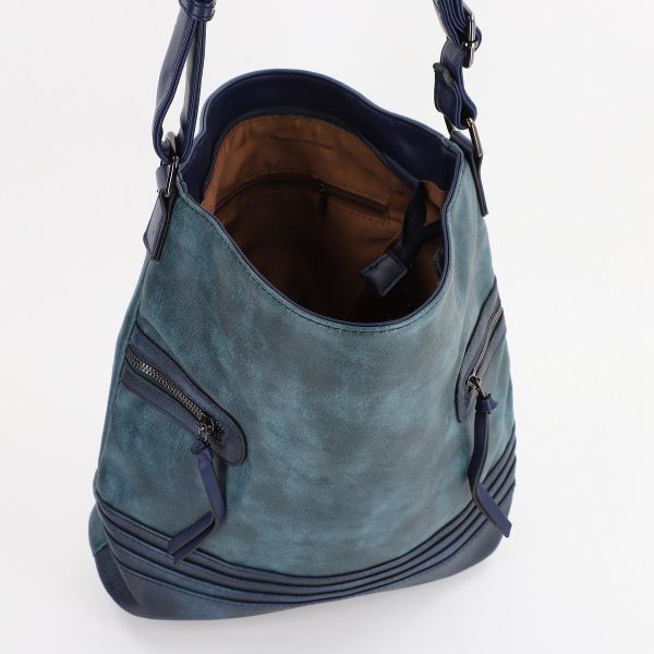 Geanta casual tip postas femei din piele ecologica texturata Albastru cu fermoar MariaC BS479MC2307234 7