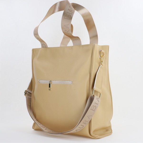 Geanta Shopper de dama din piele ecologica crem cu buzunare si bretea Laura Biaggi BS2038SH23090350 7