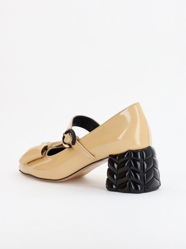 Pantofi cu Toc Eleganti cu Fundiță din Piele Ecologica culoare Bej Lucios - BS300AY2309249 8