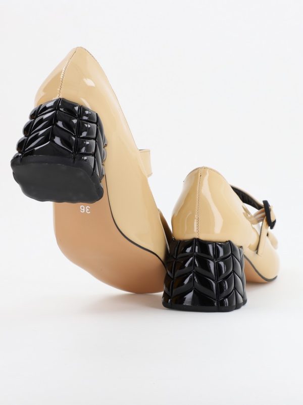 Pantofi cu Toc Eleganti cu Fundiță din Piele Ecologica culoare Bej Lucios - BS300AY2309249 5