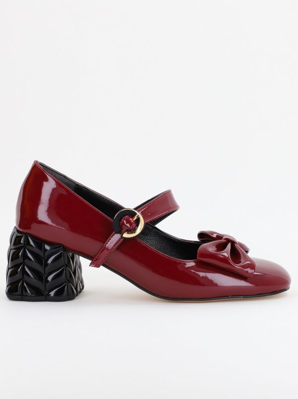Pantofi cu Toc Eleganti cu Fundiță din Piele Ecologica culoare Bordo Lucios - BS300AY2309250 175