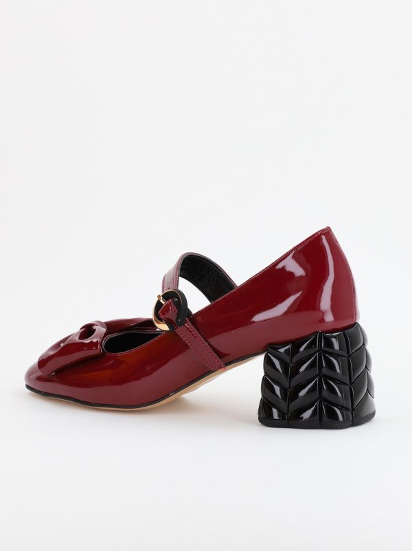 Pantofi cu Toc Eleganti cu Fundiță din Piele Ecologica culoare Bordo Lucios - BS300AY2309250 176