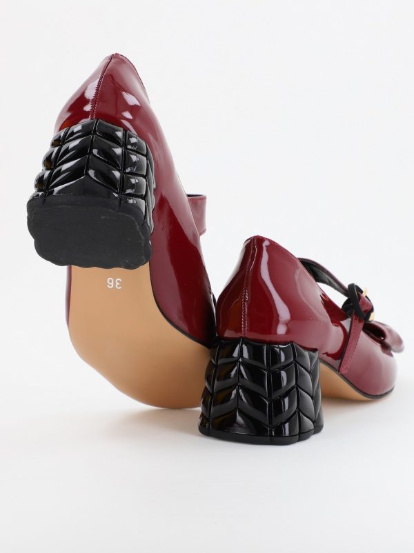 Pantofi cu Toc Eleganti cu Fundiță din Piele Ecologica culoare Bordo Lucios - BS300AY2309250 5