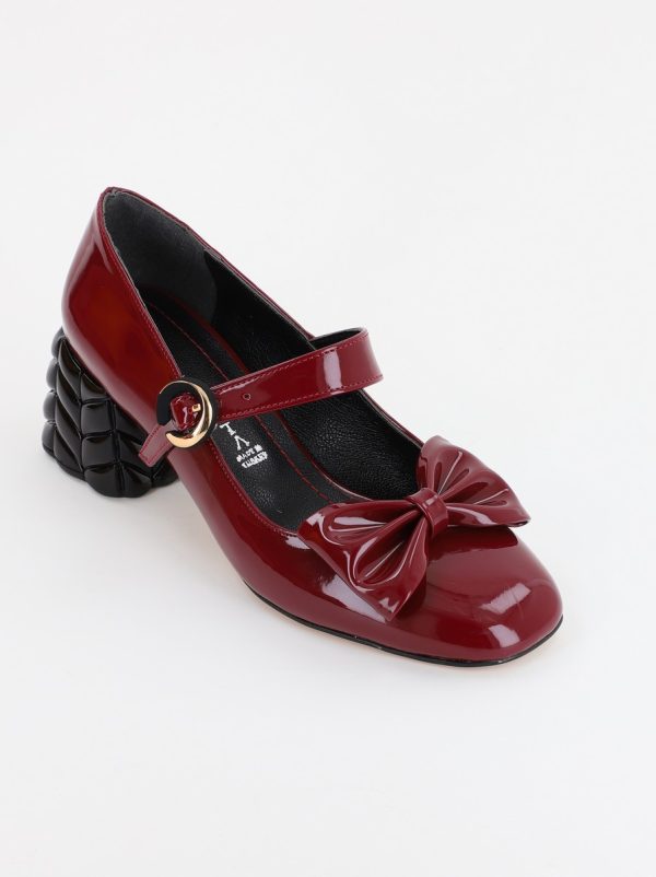 Pantofi cu Toc Eleganti cu Fundiță din Piele Ecologica culoare Bordo Lucios - BS300AY2309250 174