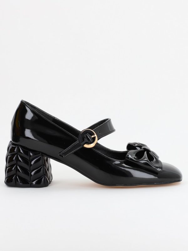Pantofi cu Toc Eleganti cu Fundiță din Piele Ecologica culoare Negru Lucios - BS300AY2309251 7