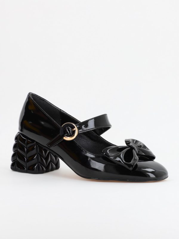 Incaltaminte Dama - Pantofi cu Toc Eleganti cu Fundiță din Piele Ecologica culoare Negru Lucios - BS300AY2309251