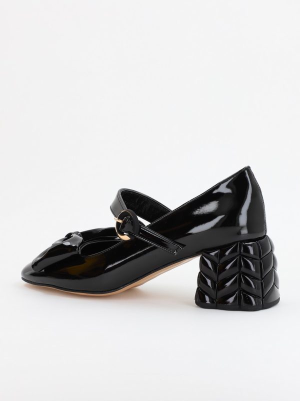 Pantofi cu Toc Eleganti cu Fundiță din Piele Ecologica culoare Negru Lucios - BS300AY2309251 8