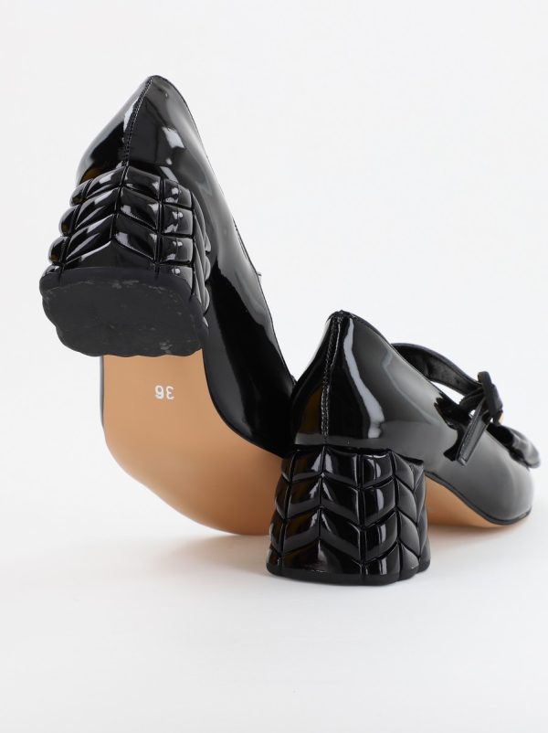Pantofi cu Toc Eleganti cu Fundiță din Piele Ecologica culoare Negru Lucios - BS300AY2309251 5