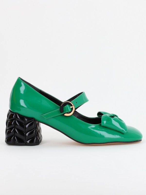 Pantofi cu Toc Eleganti cu Fundiță din Piele Ecologica culoare Verde Lucios - BS300AY2309252 6