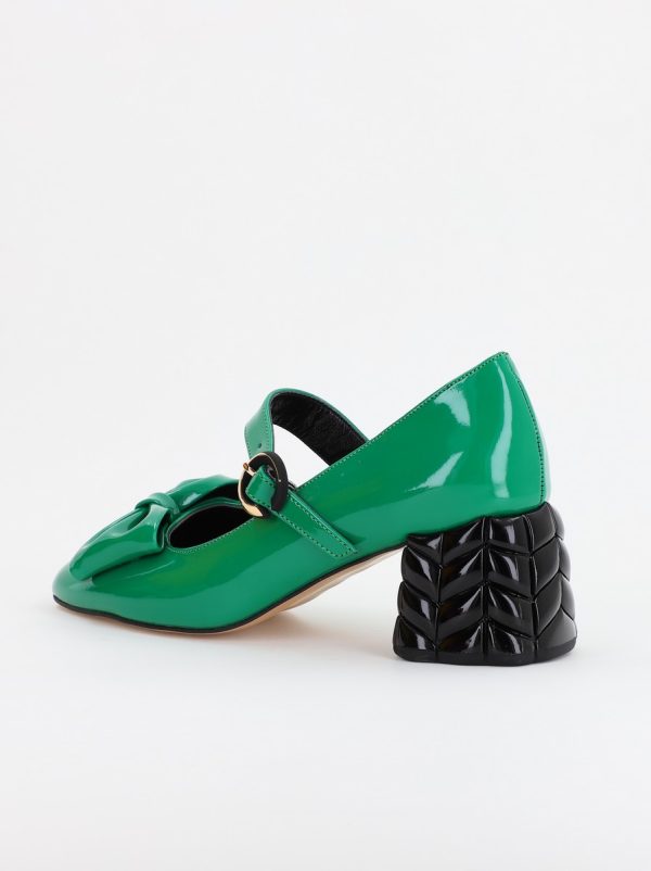 Pantofi cu Toc Eleganti cu Fundiță din Piele Ecologica culoare Verde Lucios - BS300AY2309252 7
