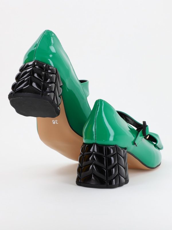 Pantofi cu Toc Eleganti cu Fundiță din Piele Ecologica culoare Verde Lucios - BS300AY2309252 4