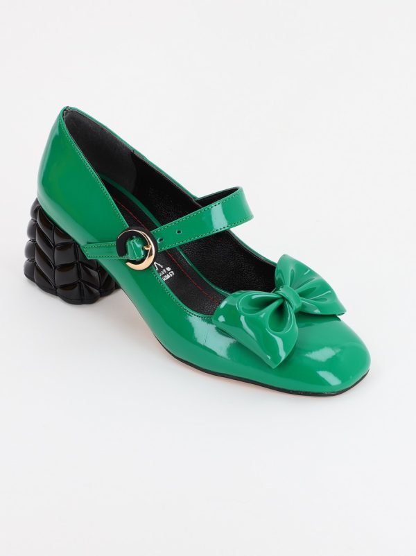 Pantofi cu Toc Eleganti cu Fundiță din Piele Ecologica culoare Verde Lucios - BS300AY2309252 5