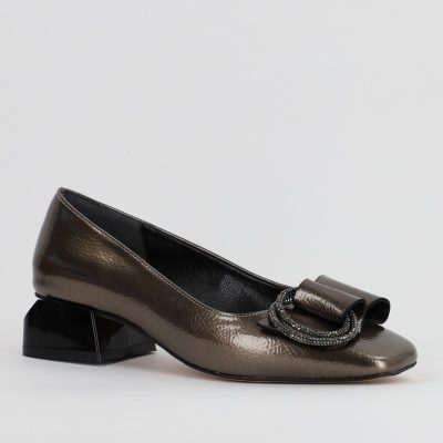 Incaltaminte Dama - Pantofi cu Toc Eleganti cu ornament din Piele Ecologica culoare platina - BS150BA2309239