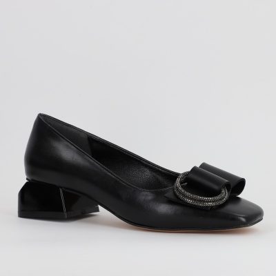 Incaltaminte Dama - Pantofi cu Toc Eleganti cu ornament din Piele Ecologica Negru Mat - BS150BA2309240