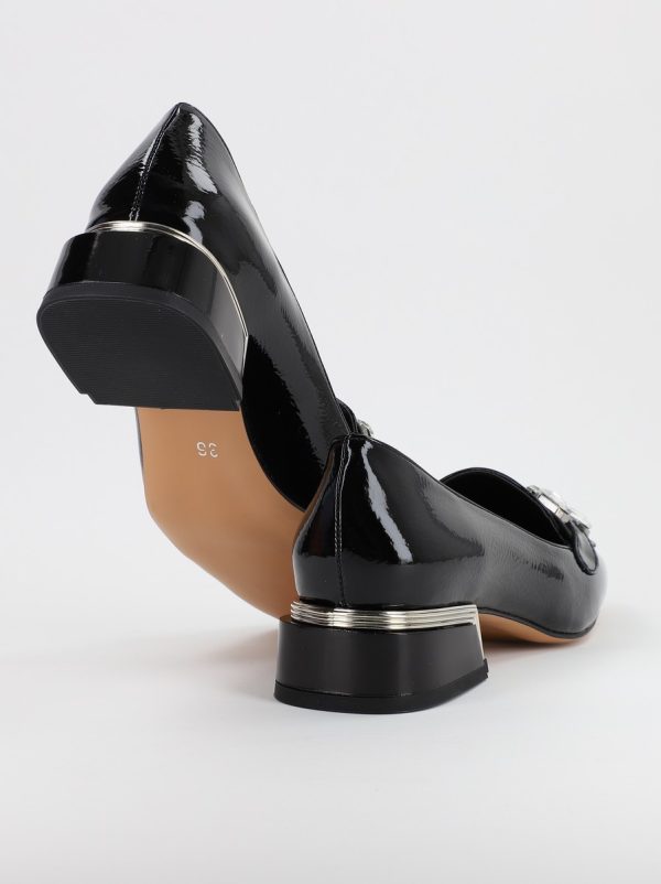 Pantofi cu Toc Jos Eleganti cu pietricele din Piele Ecologica culoare Negru- BS151BA2309238 5