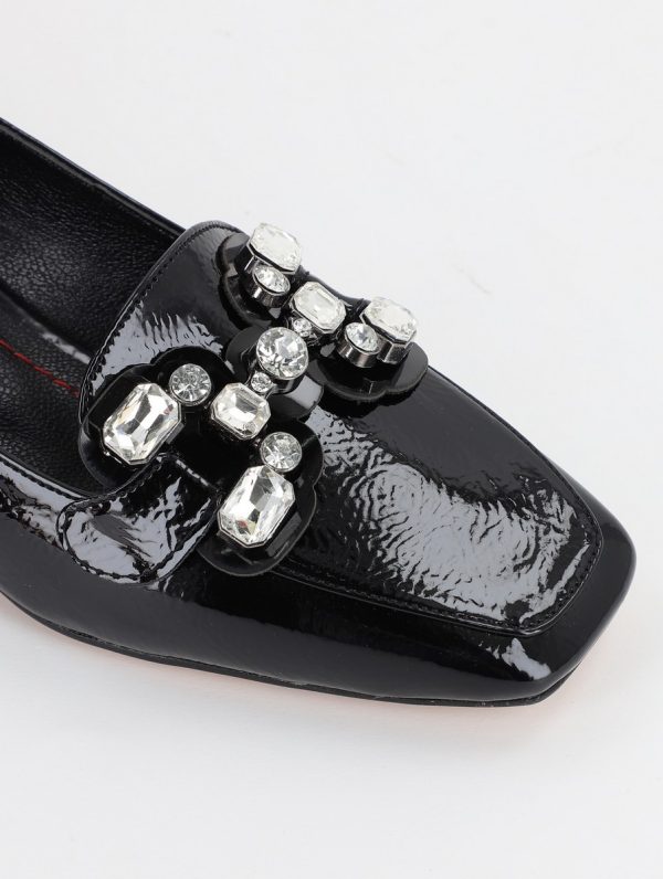 Pantofi cu Toc Jos Eleganti cu pietricele din Piele Ecologica culoare Negru- BS151BA2309238 6