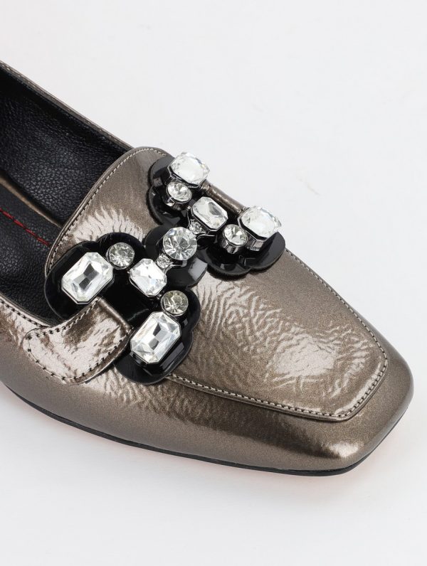 Pantofi cu Toc Jos Eleganti cu pietricele din Piele Ecologica culoare Platina - BS151BA2309236 6