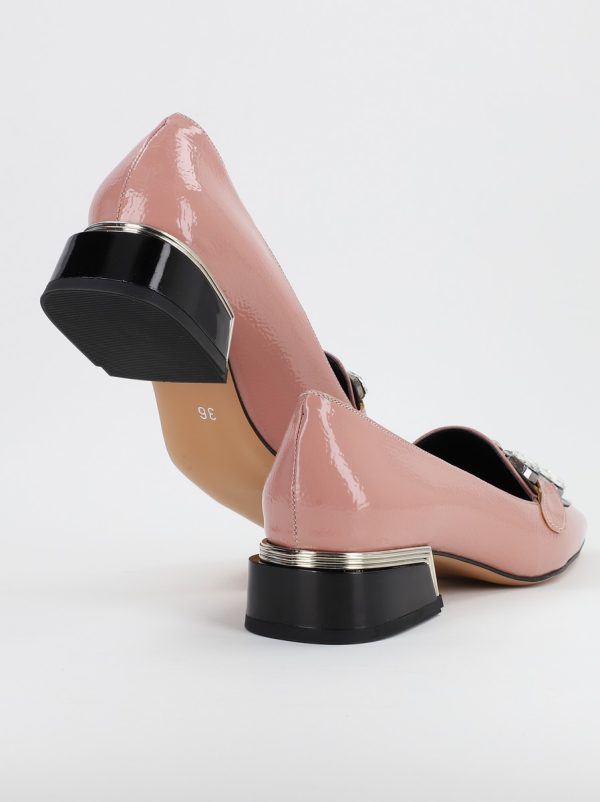 Pantofi cu Toc Jos Eleganti cu pietricele din Piele Ecologica roz - BS151BA2309234 5