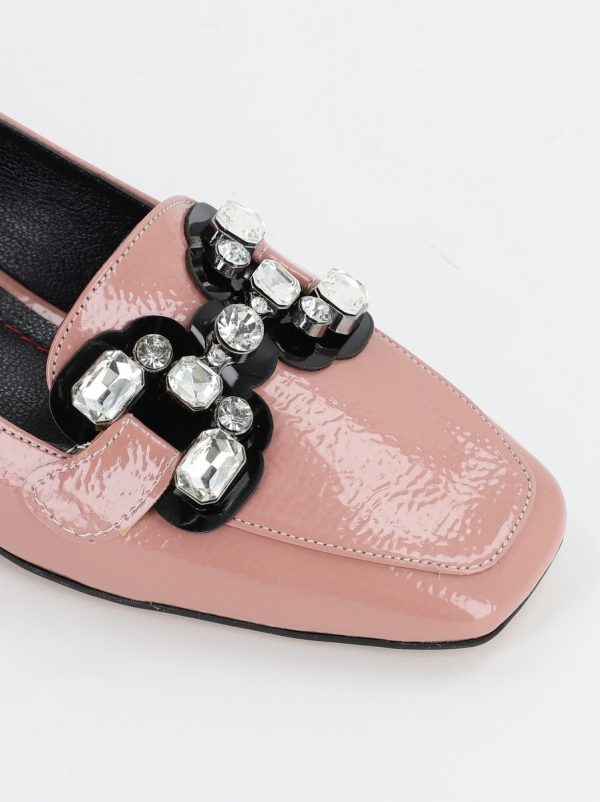 Pantofi cu Toc Jos Eleganti cu pietricele din Piele Ecologica roz - BS151BA2309234 6