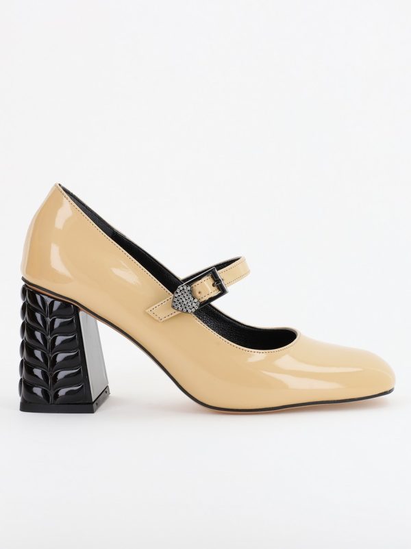 Pantofi cu Toc Eleganti Design Inimioara cu Pietricele din Piele Ecologica culoare Bej Lucios - BS400AY2309247 6