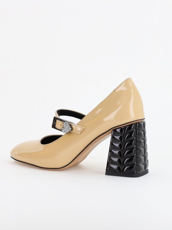 Pantofi cu Toc Eleganti Design Inimioara cu Pietricele din Piele Ecologica culoare Bej Lucios - BS400AY2309247 8