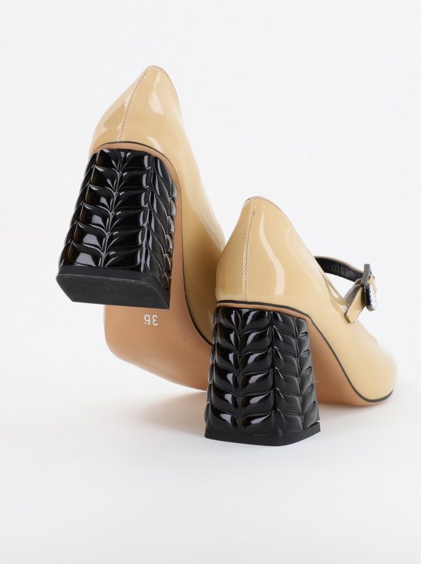 Pantofi cu Toc Eleganti Design Inimioara cu Pietricele din Piele Ecologica culoare Bej Lucios - BS400AY2309247 5