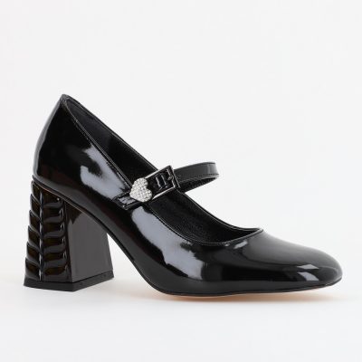 Incaltaminte Dama - Pantofi cu Toc Eleganti Design Inimioara cu Pietricele din Piele Ecologica culoare Negru Lucios - BS400AY2309248