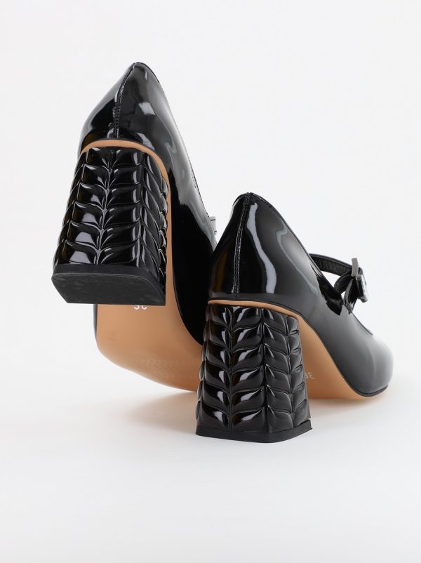 Pantofi cu Toc Eleganti Design Inimioara cu Pietricele din Piele Ecologica culoare Negru Lucios - BS400AY2309248 5