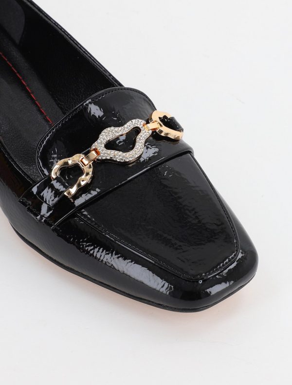Pantofi cu Toc jos Eleganti Ornamente cu Pietricele din Piele Ecologica Negru Lucios - BS152BA2309233 175