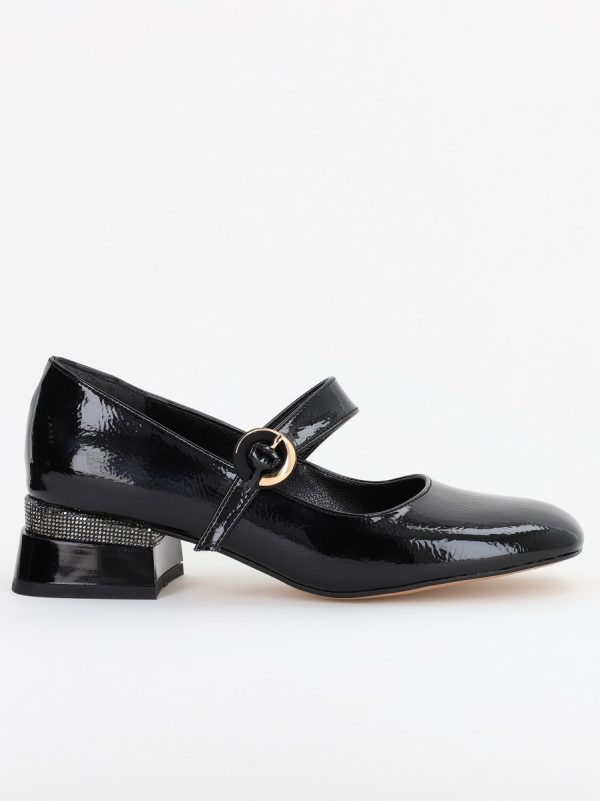 Pantofi cu Toc Jos Eleganti Ornamente cu Pietricele din Piele Ecologica culoare Negru Lucios - BS102AY2309244 6