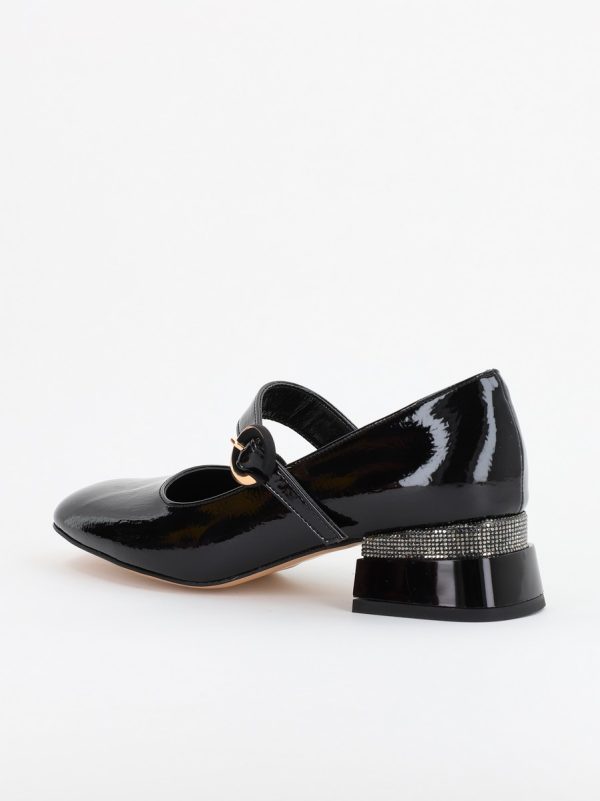 Pantofi cu Toc Jos Eleganti Ornamente cu Pietricele din Piele Ecologica culoare Negru Lucios - BS102AY2309244 7