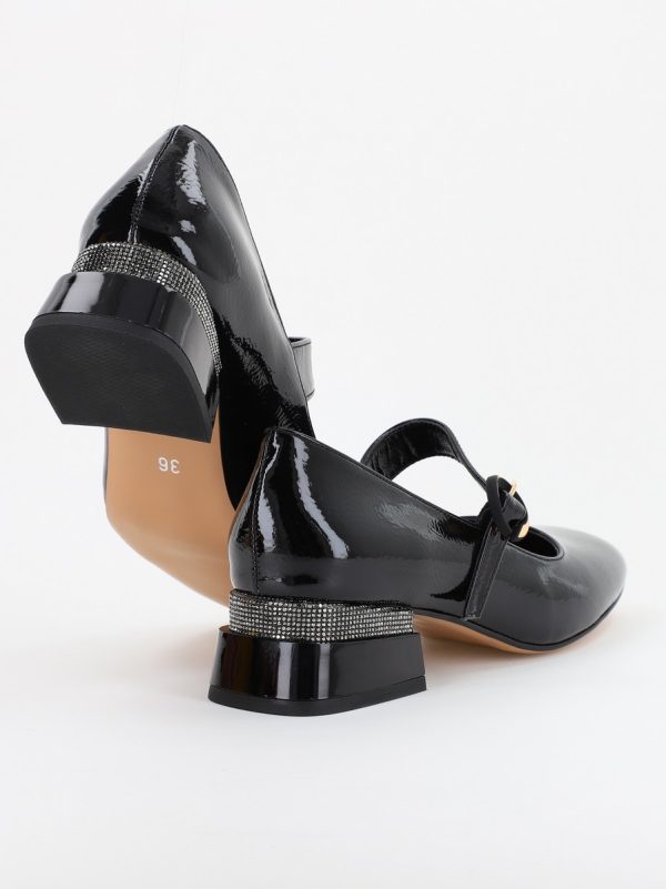 Pantofi cu Toc Jos Eleganti Ornamente cu Pietricele din Piele Ecologica culoare Negru Lucios - BS102AY2309244 5
