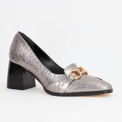 Incaltaminte Dama - Pantofi Dama cu Toc din Piele Ecologica design cu lant argintiu - BS520AY2309130