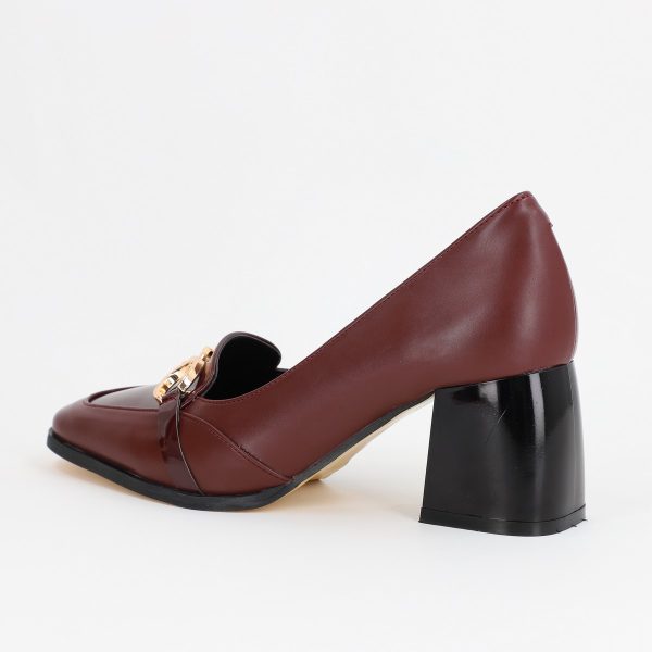 Pantofi Dama cu Toc din Piele Ecologica design cu lant bordo - BS520AY2309129 6