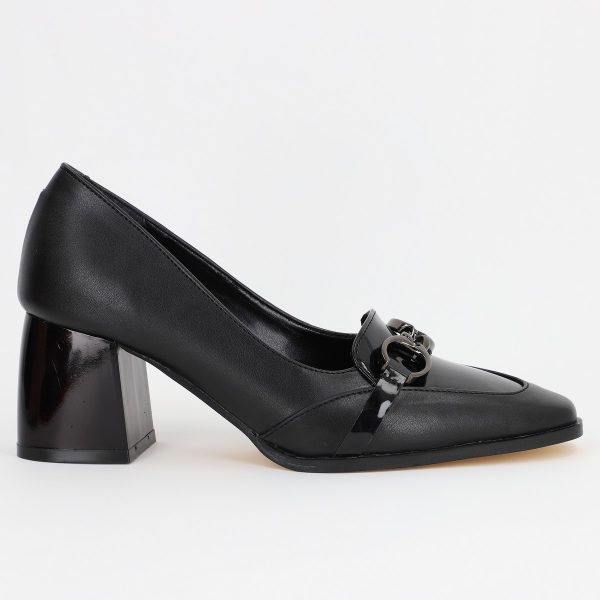 Pantofi Dama cu Toc din Piele Ecologica design cu lant negru - BS520AY2309131 6