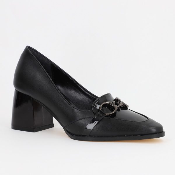 Incaltaminte Dama - Pantofi Dama cu Toc din Piele Ecologica design cu lant negru - BS520AY2309131