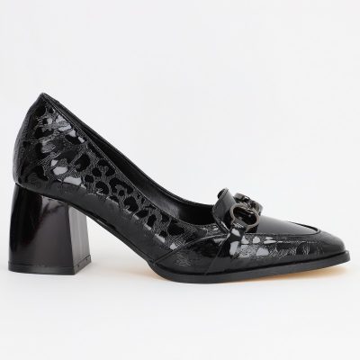 Pantofi Dama cu Toc din Piele Ecologica design cu lant negru - BS520AY2309127