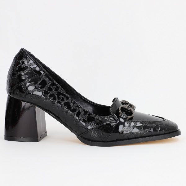 Pantofi Dama cu Toc din Piele Ecologica design cu lant negru - BS520AY2309127 5