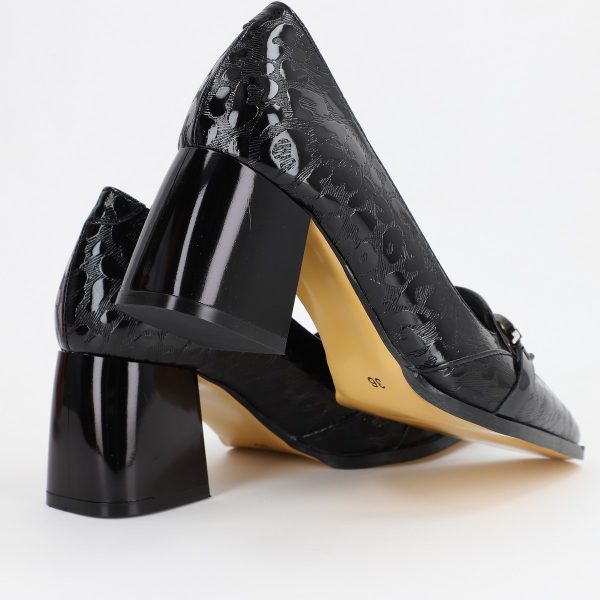Pantofi Dama cu Toc din Piele Ecologica design cu lant negru - BS520AY2309127 7