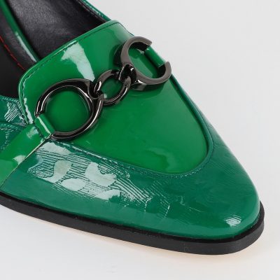 Pantofi Dama cu Toc din Piele Ecologica design cu lant verde - BS520AY2309146