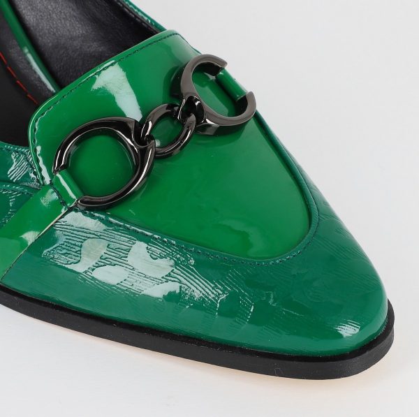 Pantofi Dama cu Toc din Piele Ecologica design cu lant verde - BS520AY2309146 5
