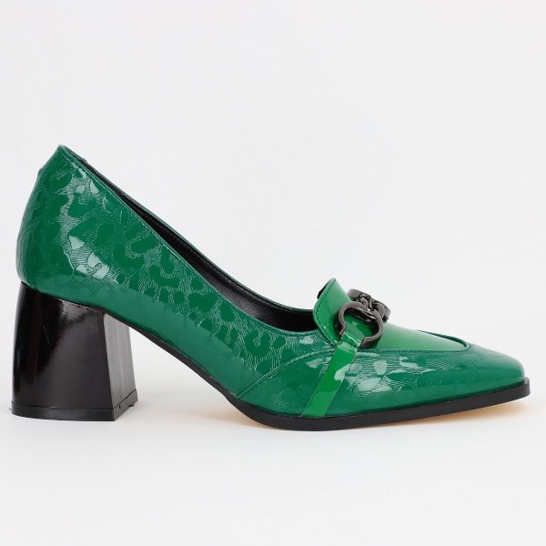 Pantofi Dama cu Toc din Piele Ecologica design cu lant verde - BS520AY2309146 6