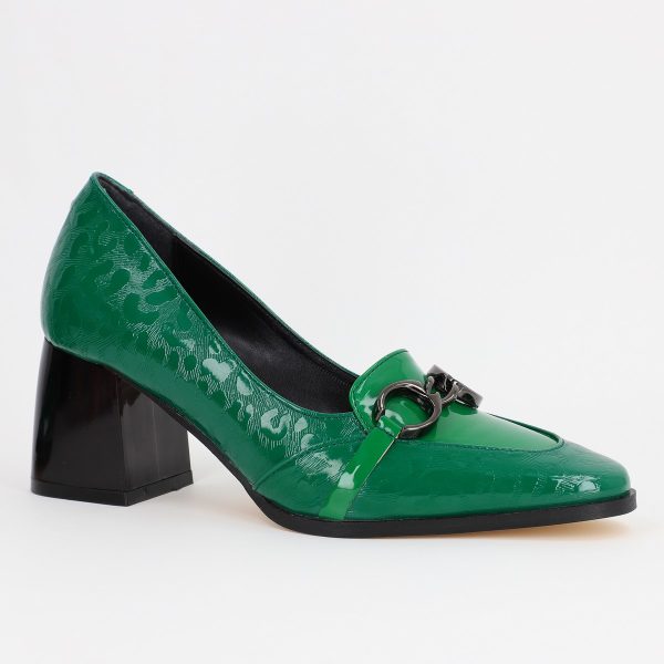 Incaltaminte Dama - Pantofi Dama cu Toc din Piele Ecologica design cu lant verde - BS520AY2309146