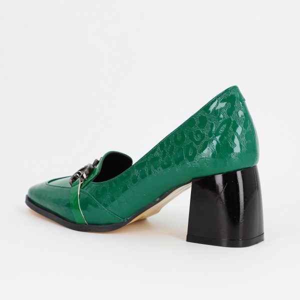 Pantofi Dama cu Toc din Piele Ecologica design cu lant verde - BS520AY2309146 7