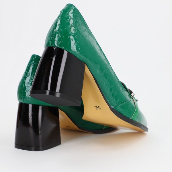 Pantofi Dama cu Toc din Piele Ecologica design cu lant verde - BS520AY2309146 8