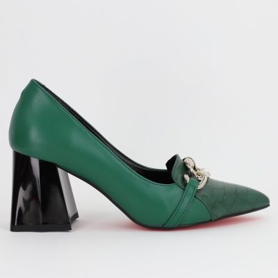 Pantofi cu Toc din Piele Ecologica pentru Dama cu Varf Ascutit Verde
