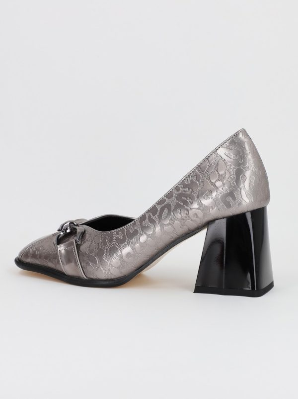 Pantofi Dama cu Toc din Piele Ecologica Varf Drept Argintiu - BS1253AY2309125 7