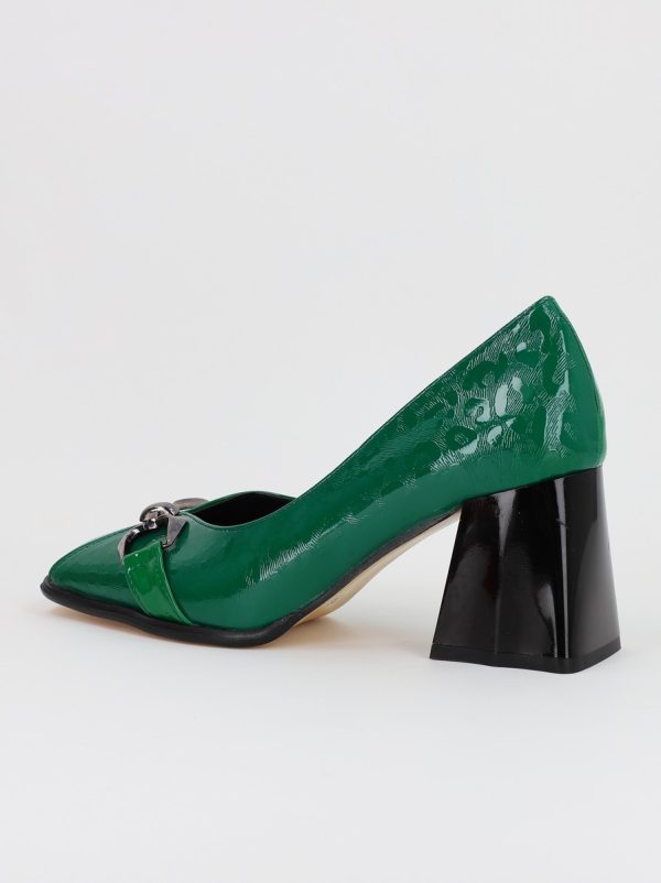 Pantofi Dama cu Toc din Piele Ecologica Varf Drept Verde - BS1253AY2309124 9