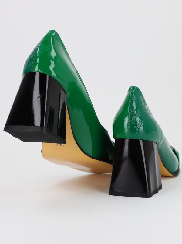 Pantofi Dama cu Toc din Piele Ecologica Varf Drept Verde - BS1253AY2309124 5